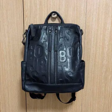 2way 소가죽 가죽 백팩 로고 블랙