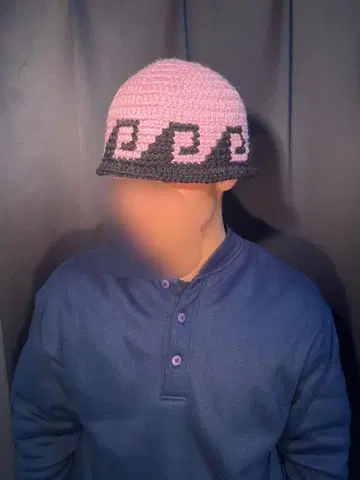 크러셔 모자 물결 무늬 핑크 블랙