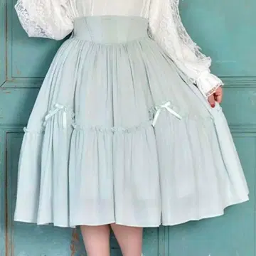 axes femme kawaii 빈티지 쉬폰 스커트 민트 리본
