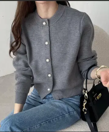 그레이 펄 버튼 가디건