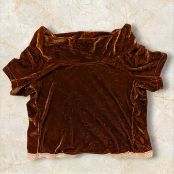 브라운 벨벳 오프숄더 반팔 상의