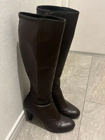 다크 브라운 천연 가죽 롱 부츠 일본제 22cm