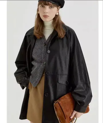 Fano Studios 인조 가죽 발칼라 코트 블랙 M 사이즈