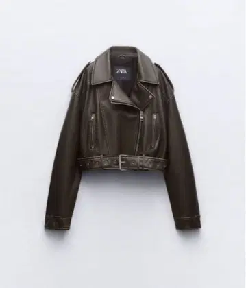 ZARA 인조 가죽 크롭 라이더 자켓 카키