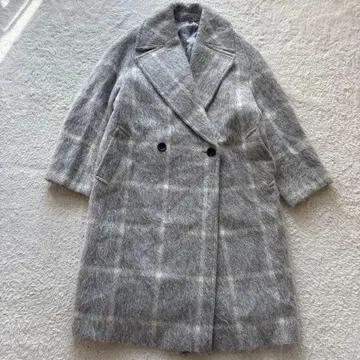 새상품급 23구 MANTECO 샤기 체크 코트 모헤어 혼방 38