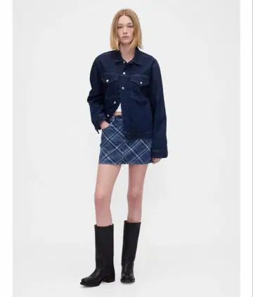 GAP 데님 격자 무늬 미니 스커트