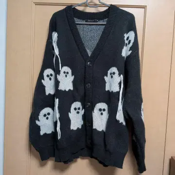 유령 패턴 니트 가디건 두꺼운 원단 겨울 의류 할로윈 블랙 그레이
