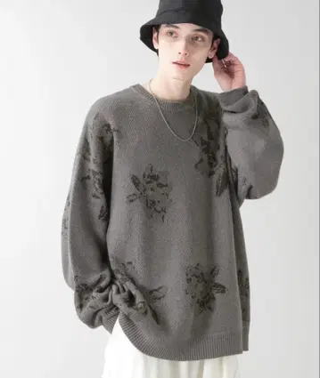 모헤어 니트 꽃무늬 플라워 그레이 RAGEBLUE