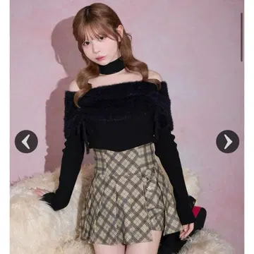 미셸 마카롱 오리지널 체크 무늬 슬림 레그 치마바지