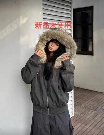 퍼 후드 그레이 다운 자켓