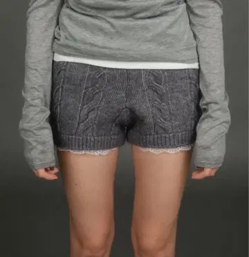 aclent 레이스 레이어드 케이블 니트 숏팬츠