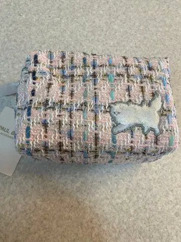 새상품 폴앤조 집시 자수 트위드 파우치 핑크