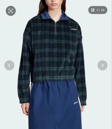 adidas 코듀로이 타탄 체크 하프 지퍼 탑 S