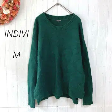 인디비 니트 스웨터 양모 너구리 하이넥 그린 M 루즈핏