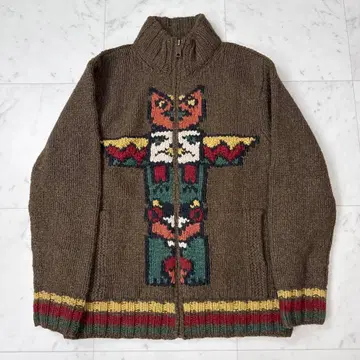 에디 바우어 집업 핸드 니트 토템 폴 브라운 계열 M 사이즈