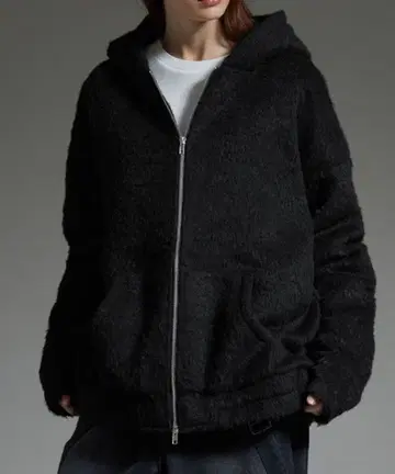 [ cussil/쿠실 ] 더블 지퍼 후드티 샤기 숏 기장 블루종 자켓