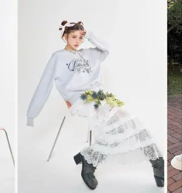 Darich 택 포함 미사용 새상품 플라워 레이스 티어드 프릴 스커트