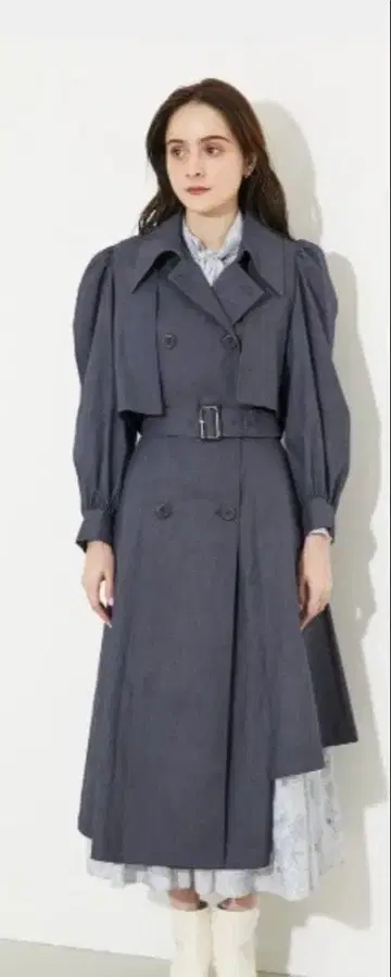 리엔다 2way 트렌치코트 다크 그레이 더블 브레스트