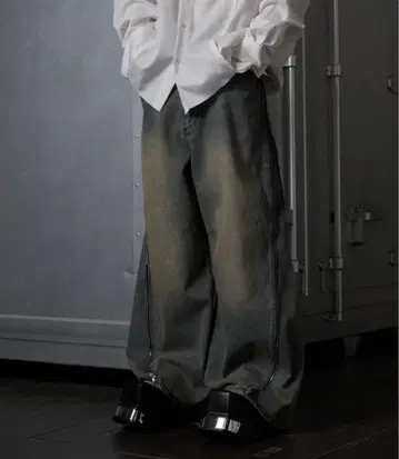 GRANCY 지퍼 디자인 배기 데님 팬츠 블루 XL 사이즈