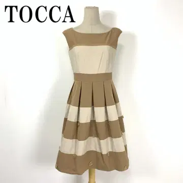 LA7518 토카 절개 슬리브리스 원피스 베이지 폴리에스테르 2