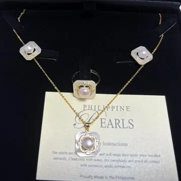 새상품 필리핀 진주 목걸이 반지 귀걸이 3세트