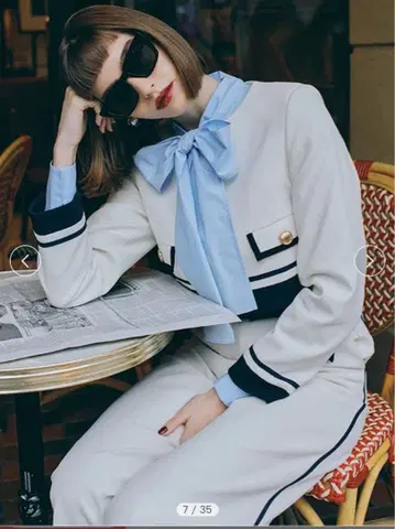 eimy 리본 포함 셋업 화이트/네이비