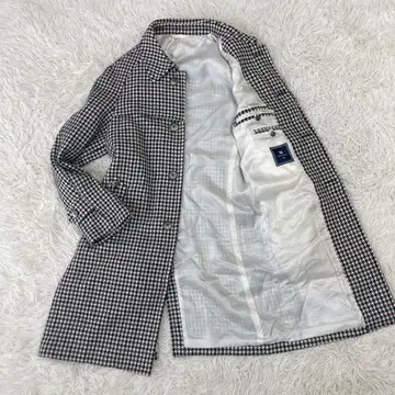 MITSUMINE 트위드 롱 코트 하운드투스 체크 패턴 M