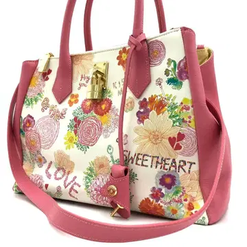 사만다 타바사 새상품급 꽃무늬 토트백 2way 핑크 가죽