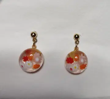 시미즈자카 유리관 귀걸이 오렌지 꽃