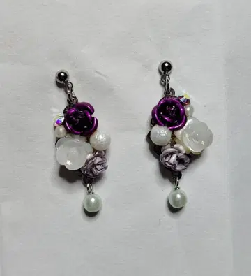 시미즈자카 유리관 귀걸이 보라색 꽃다발 teftef