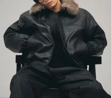 Adoon plain 짧은 기장 2WAY 인조 모피 인조 가죽 블루종