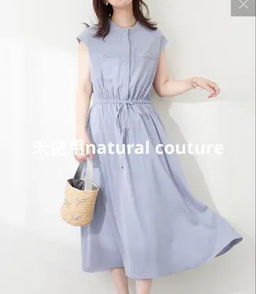 프렌치 슬리브 허리 리본 원피스 스카이블루