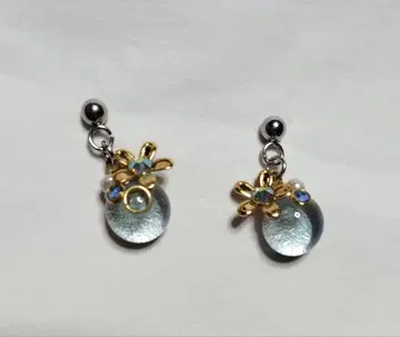 시미즈자카 유리관 귀걸이 ( ) 꽃 스카이블루 작음