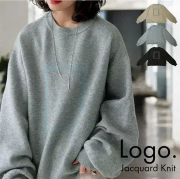 안티카 자카드 로고 니트 니트 여성용 상의 그레이