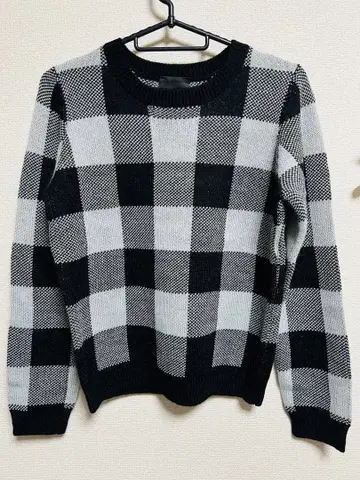 ODD-EVEN 체크 무늬 니트 스웨터 긴팔