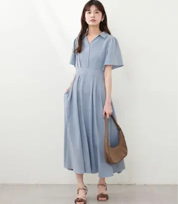 스키퍼 카라 플레어 소매 원피스 블루 슬림