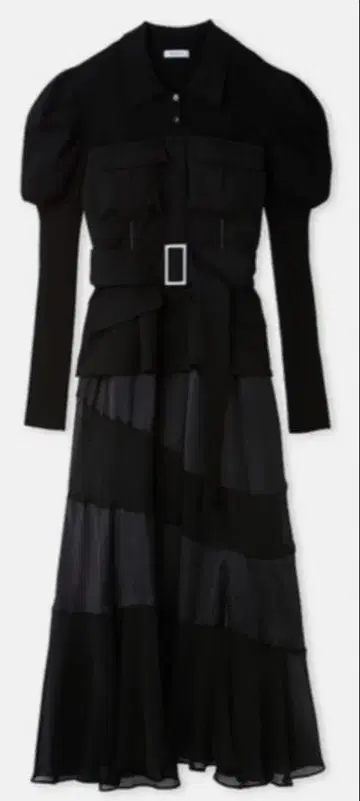 프레이 아이디 뷔스티에 콤비 밀리터리 드레스 블랙 롱 원피스