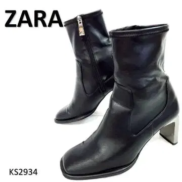 자라 숏부츠 사이드 지퍼 스트레치 가죽 스퀘어토 EU39