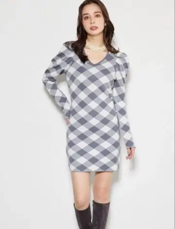 rienda 2WAY 체크 자카드 니트 원피스