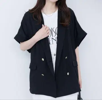 소매 롤업 면 린넨 시어 자켓 블랙