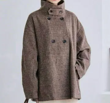시마무라 choco 스탠드넥 코트 체크 S 사이즈