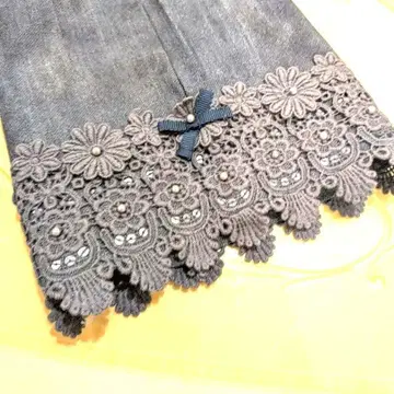 슈퍼 뷰티 스트레치 팬츠 42 밑단 레이스 플라워 모티브