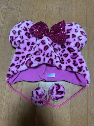 미키풍 핑크 레오파드 무늬 모자