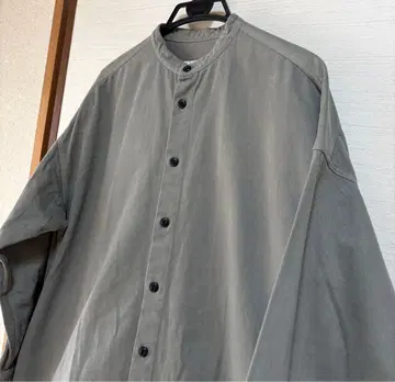 프릿 카키 그레이 밴드 카라 스탠딩 칼라 루즈핏 셔츠 원피스