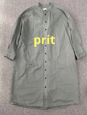 프릿 카키 그레이 밴드 카라 스탠딩 칼라 루즈핏 셔츠 원피스