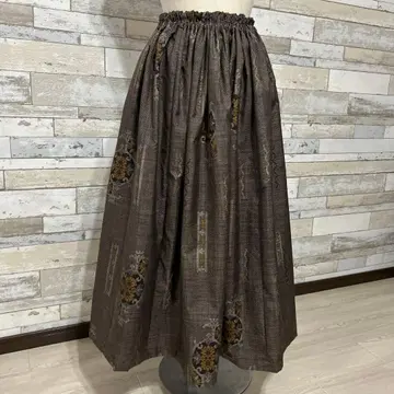 오시마 명주 리메이크 롱 스커트 다크 브라운