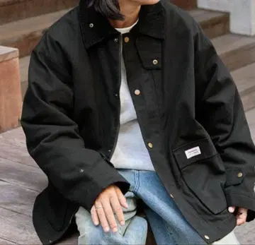 retock's 로고 옷깃 코듀로이 빅 실루엣 덕지 블랙