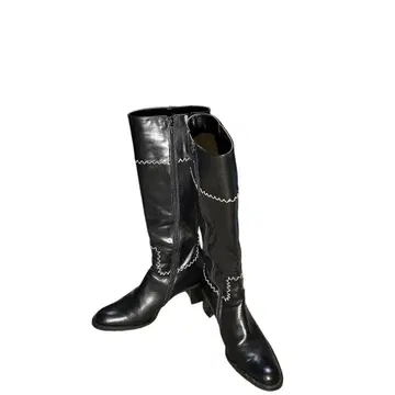 새상품급 긴자 Kanematu 이탈리아제 블랙 가죽 롱 부츠