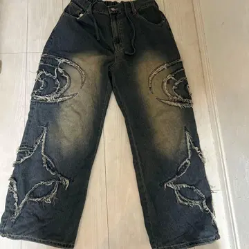 데미지 가공 와이드 데님 팬츠