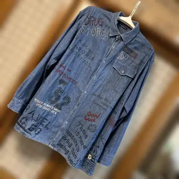 돼지 사이즈F 데님 그래픽 프린트 긴팔 셔츠 완전 귀여움